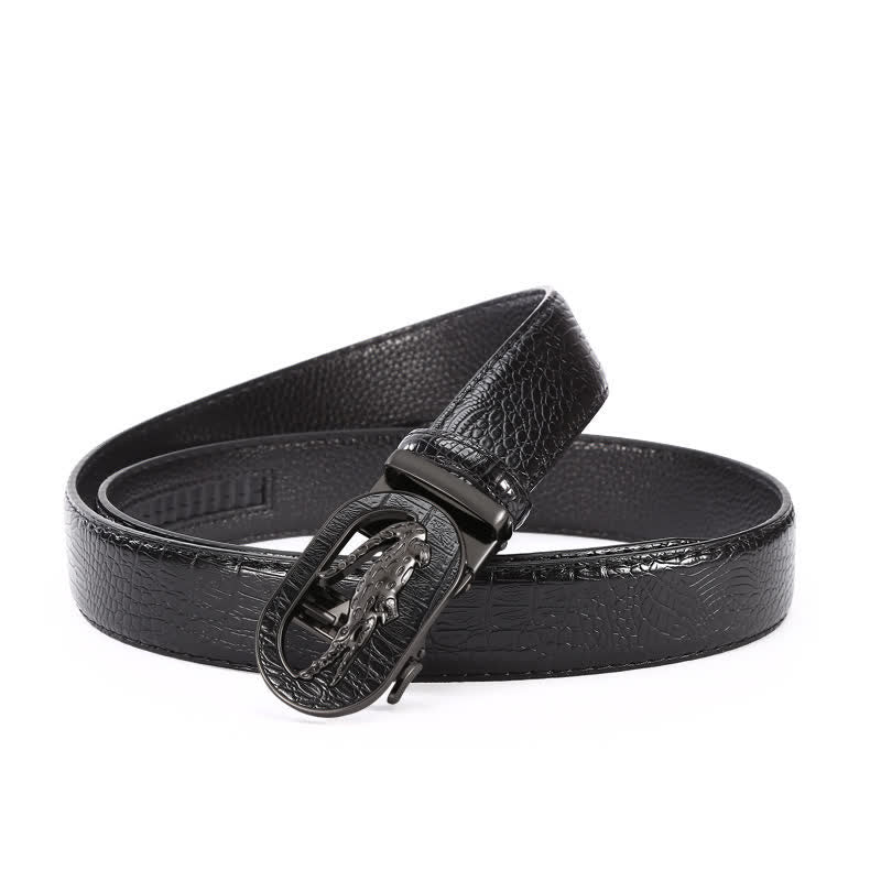 Men's Hollow Out Crocodile Automatic Buckle Leather Belt - Black / Black - 42 - image 6