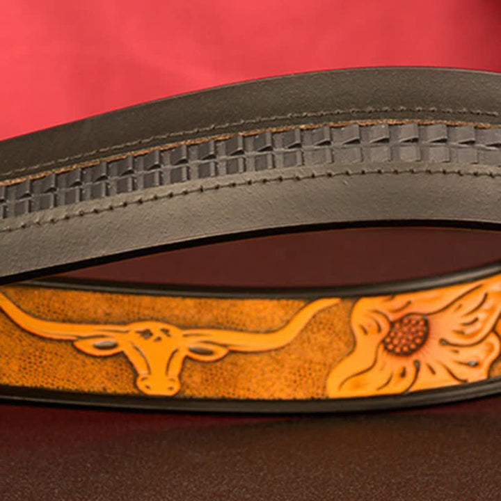Men's Double Ring Bull Automatic Buckle Leather Belt - image 10