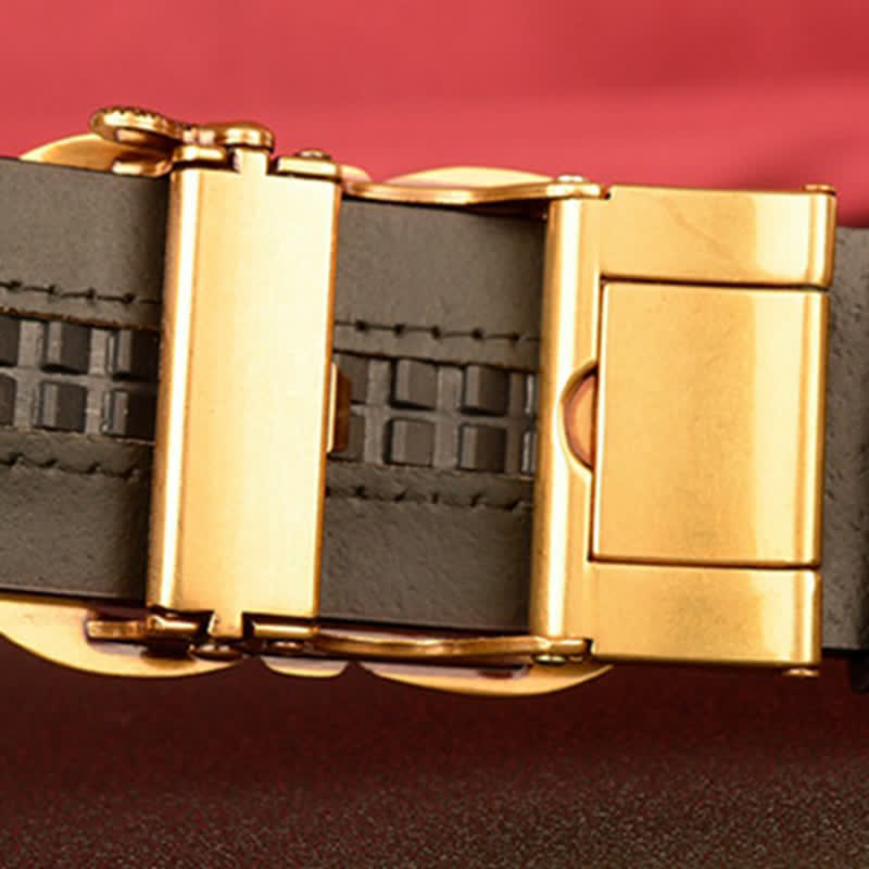 Men's Double Ring Bull Automatic Buckle Leather Belt - image 6