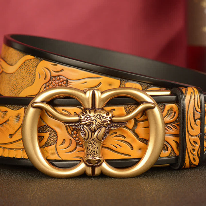 Men's Double Ring Bull Automatic Buckle Leather Belt - image 3