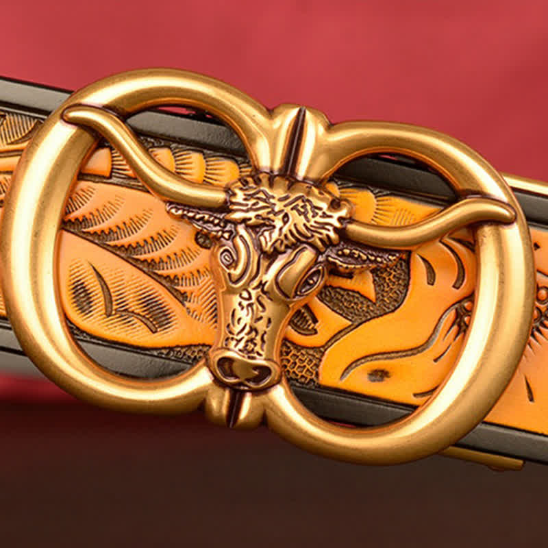 Men's Double Ring Bull Automatic Buckle Leather Belt - image 5