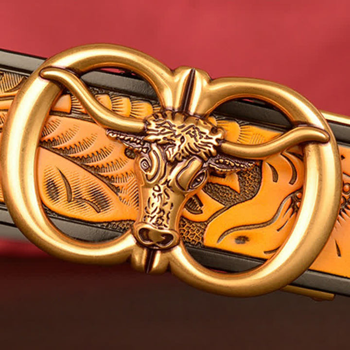 Men's Double Ring Bull Automatic Buckle Leather Belt - image 5