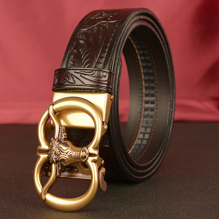 Men's Double Ring Bull Automatic Buckle Leather Belt - image 17