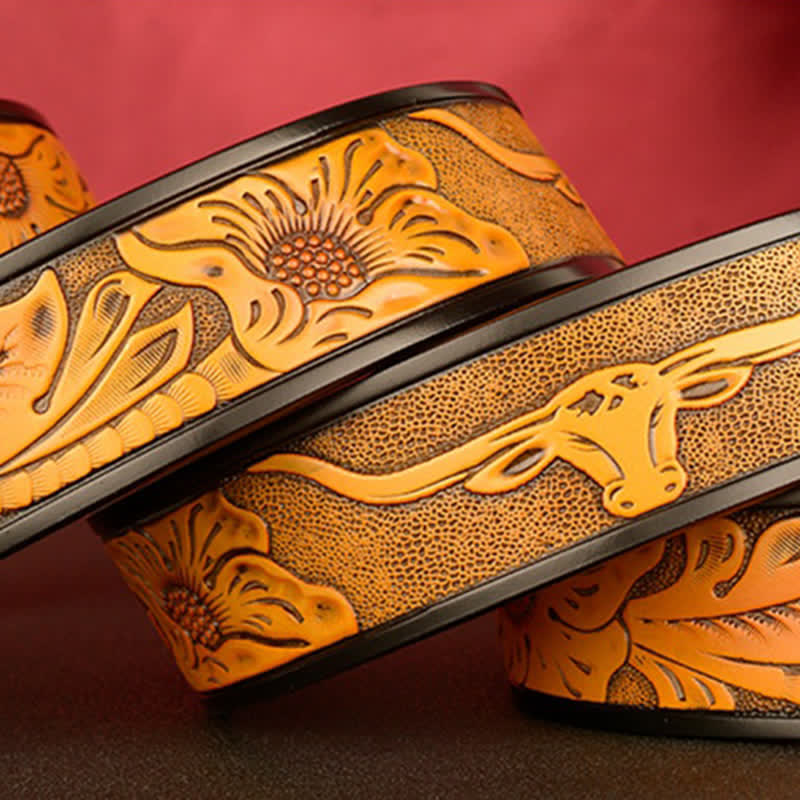 Men's Double Ring Bull Automatic Buckle Leather Belt - image 7
