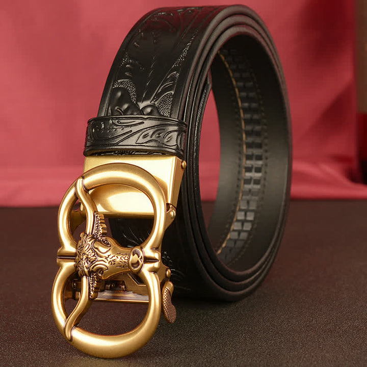 Men's Double Ring Bull Automatic Buckle Leather Belt - image 13