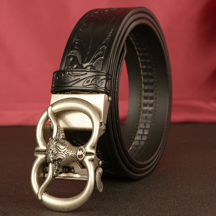 Men's Double Ring Bull Automatic Buckle Leather Belt - image 15