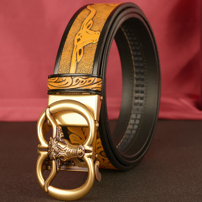 Men's Double Ring Bull Automatic Buckle Leather Belt - image 2