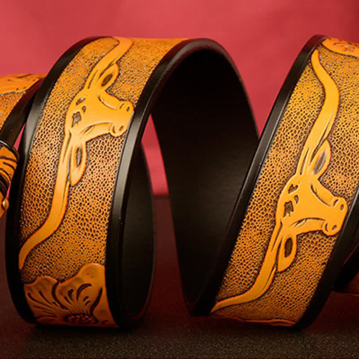 Men's Double Ring Bull Automatic Buckle Leather Belt - image 8