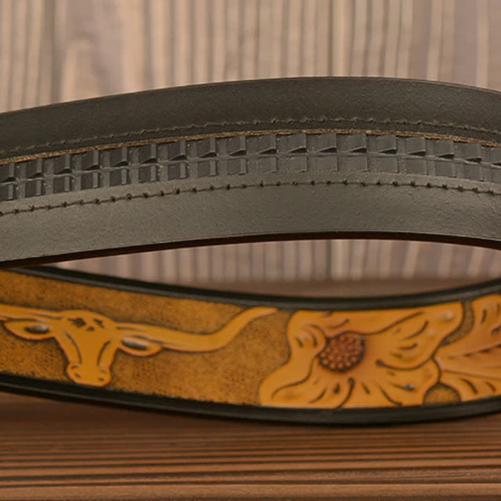 Men's Shinning Rhinestone Bull Automatic Buckle Leather Belt - image 3