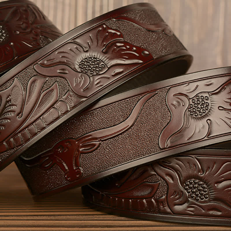 Men's Shinning Rhinestone Bull Automatic Buckle Leather Belt - image 8