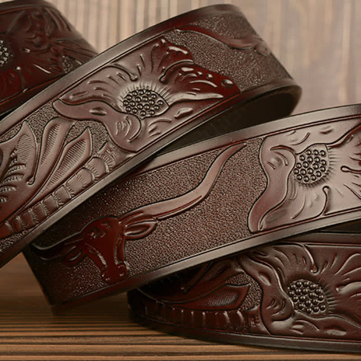 Men's Shinning Rhinestone Bull Automatic Buckle Leather Belt - image 8