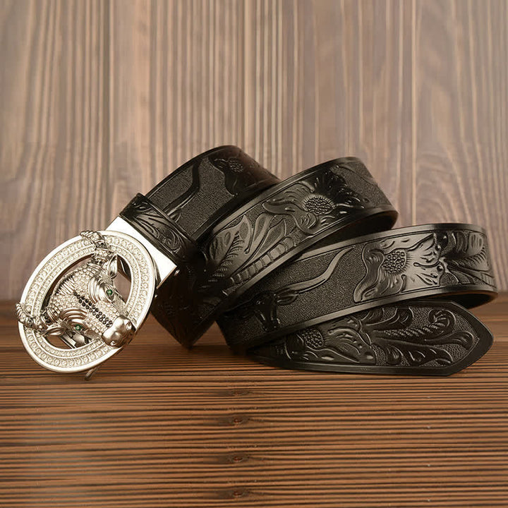 Men's Shinning Rhinestone Bull Automatic Buckle Leather Belt - image 10