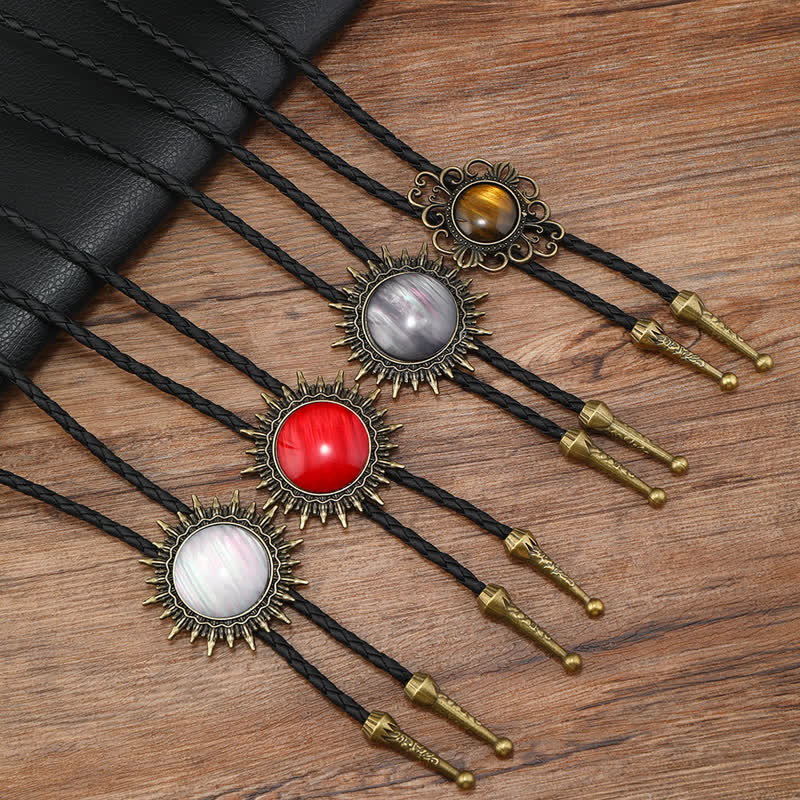 Cowboy Round Resin Gemstones Pendant Bolo Tie - image 0