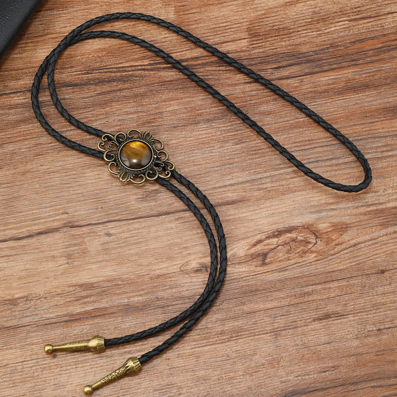 Cowboy Round Resin Gemstones Pendant Bolo Tie - Yellow - image 1