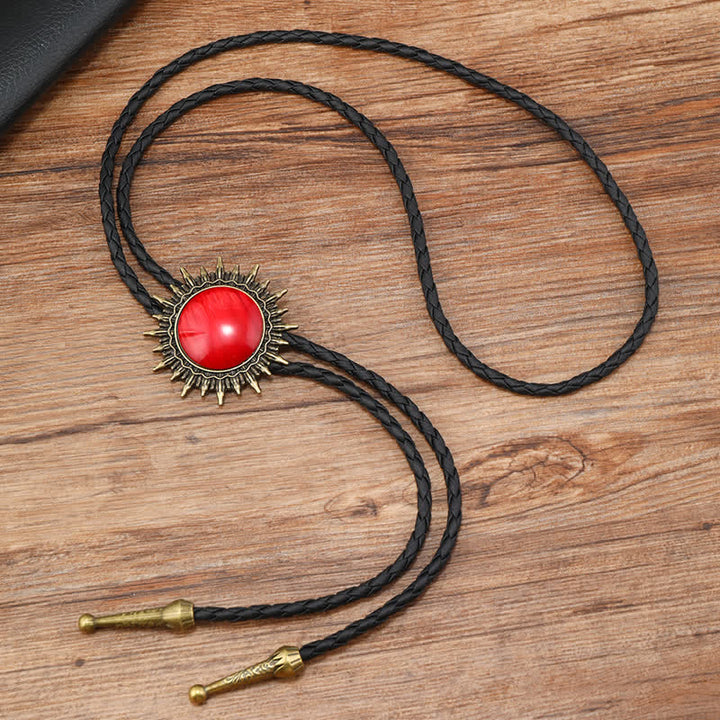 Cowboy Round Resin Gemstones Pendant Bolo Tie - Red - image 3