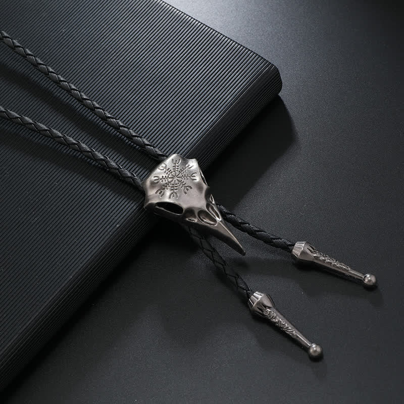 Viking Long-Billed Bird Skull Pendant Bolo Tie - Antique Silver - image 4