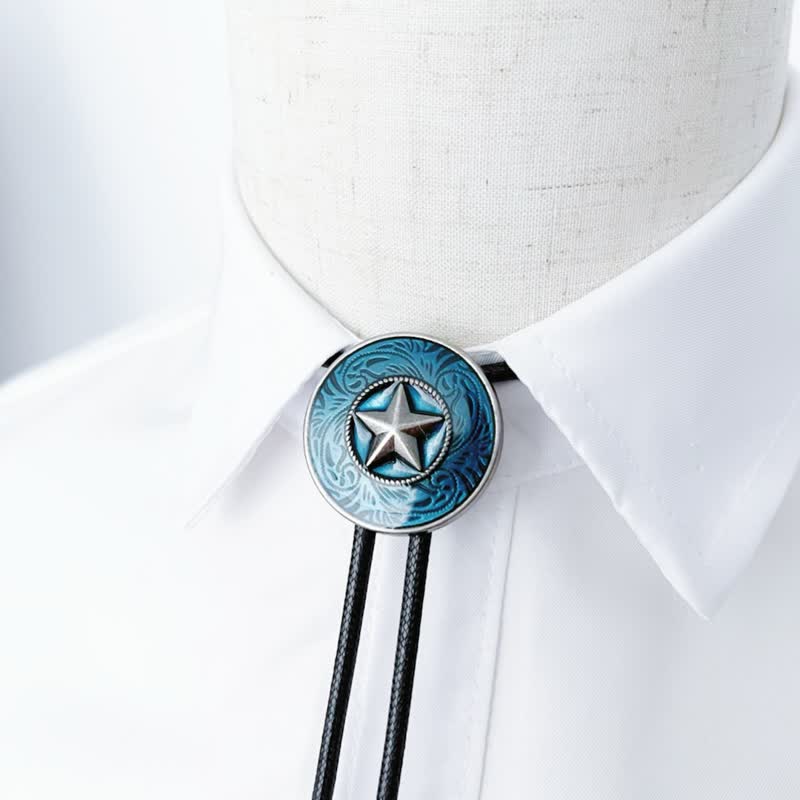 Stylish Five-Pointed Star Blue Glaze Bolo Tie - image 1