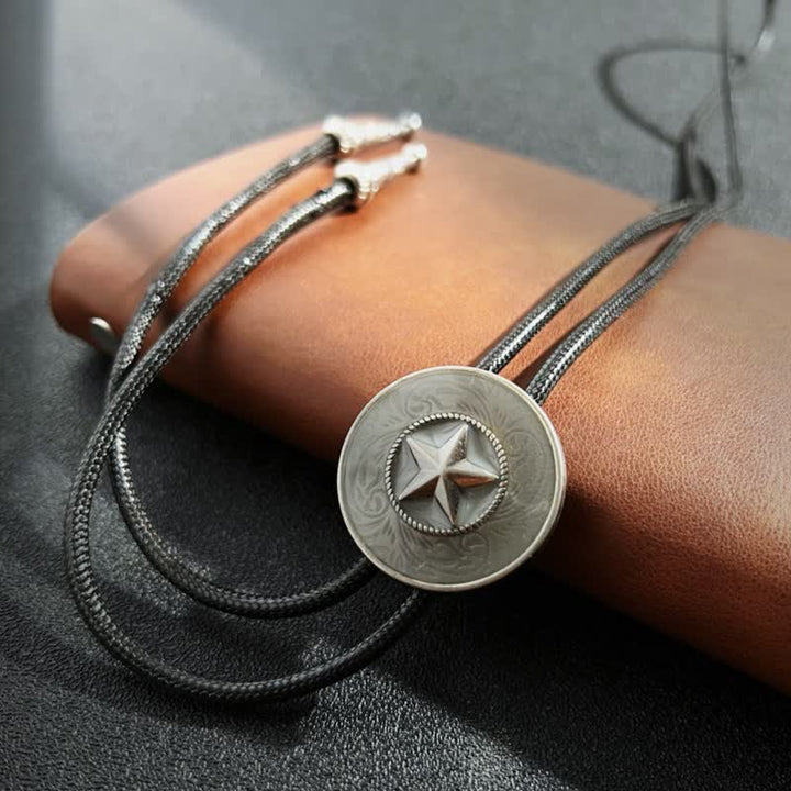 Stylish Five-Pointed Star Blue Glaze Bolo Tie - Antique Silver - image 6