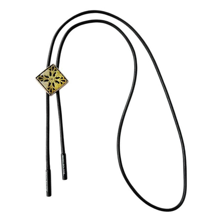 Gold Flower Pattern Diamond Shape Bolo Tie - image 6