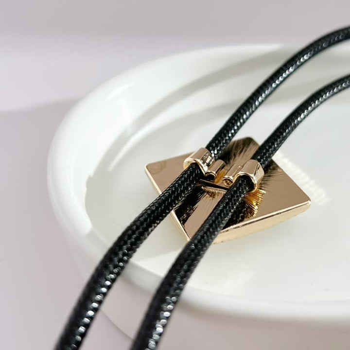 Gold Flower Pattern Diamond Shape Bolo Tie - image 3