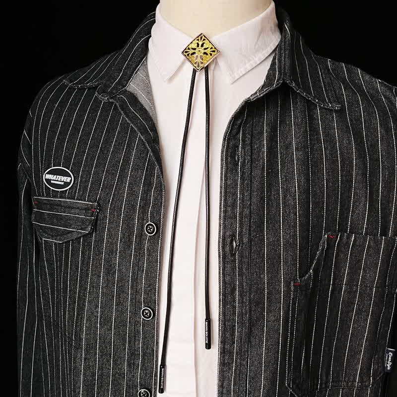 Gold Flower Pattern Diamond Shape Bolo Tie - image 4