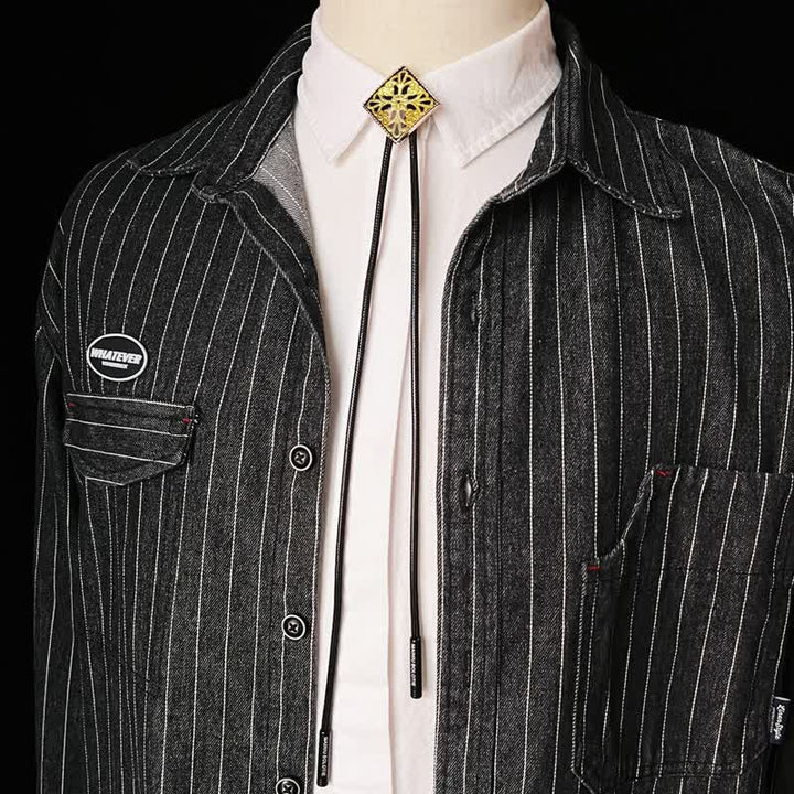 Gold Flower Pattern Diamond Shape Bolo Tie - image 4