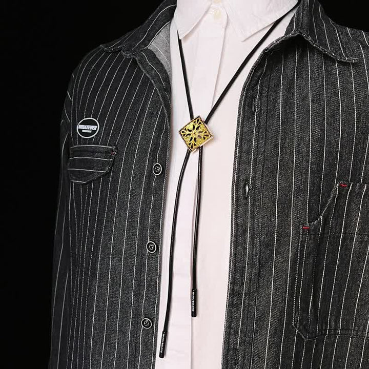 Gold Flower Pattern Diamond Shape Bolo Tie - image 5