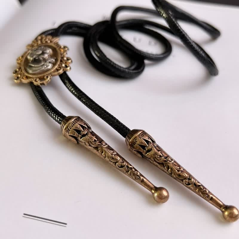 Beauty Portrait Head Cowboy Pendant Bolo Tie - Wax Rope - image 8