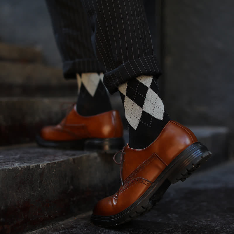 Men's British Plaid Patterned Cotton Socks - image 0