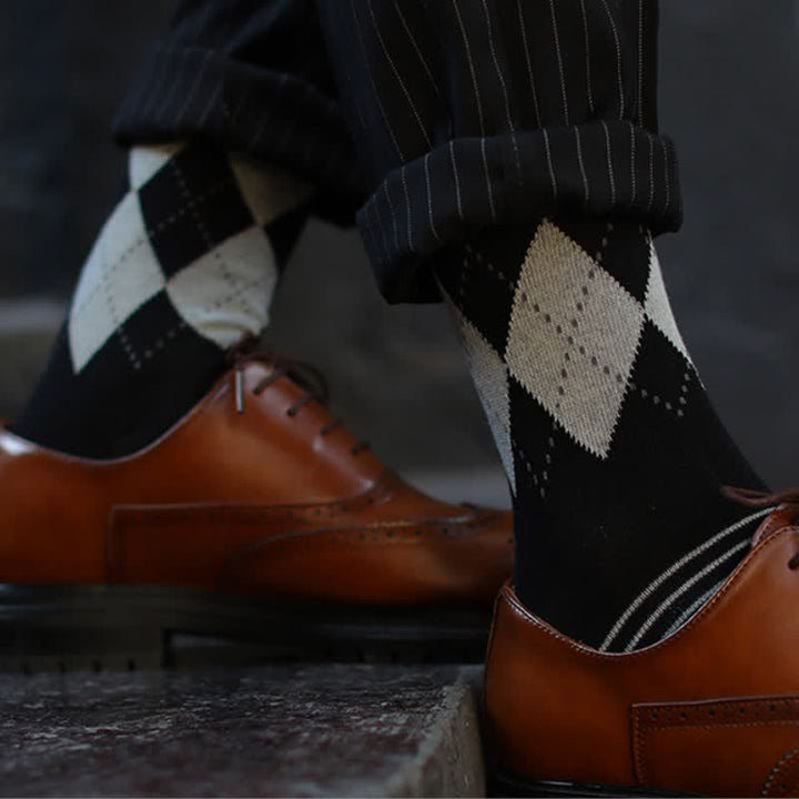 Men's British Plaid Patterned Cotton Socks - image 3