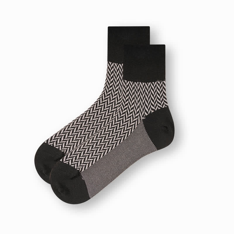 Men's Casual Black & White Mercerized Cotton Socks - Herringbone - 6 Pairs - One Size (US 6.5 - US 10) - image 13