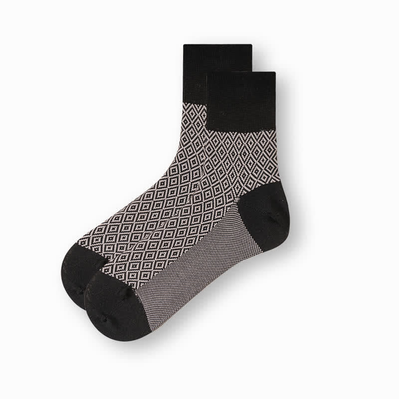 Men's Casual Black & White Mercerized Cotton Socks - Diamond - 6 Pairs - One Size (US 6.5 - US 10) - image 11