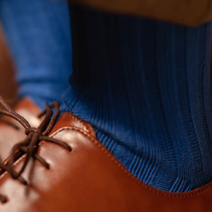 Men's Finely Ribbed Solid Color Cotton Socks - image 2