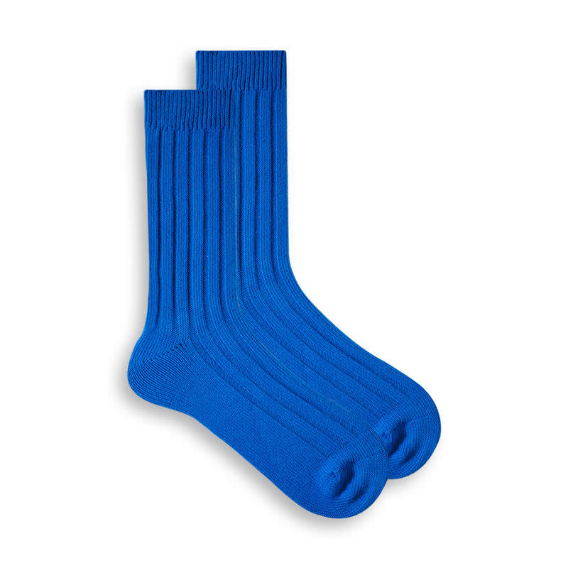 Men's Finely Ribbed Solid Color Cotton Socks - Blue - 6 Pairs - One Size (US 6.5 - US 10) - image 1