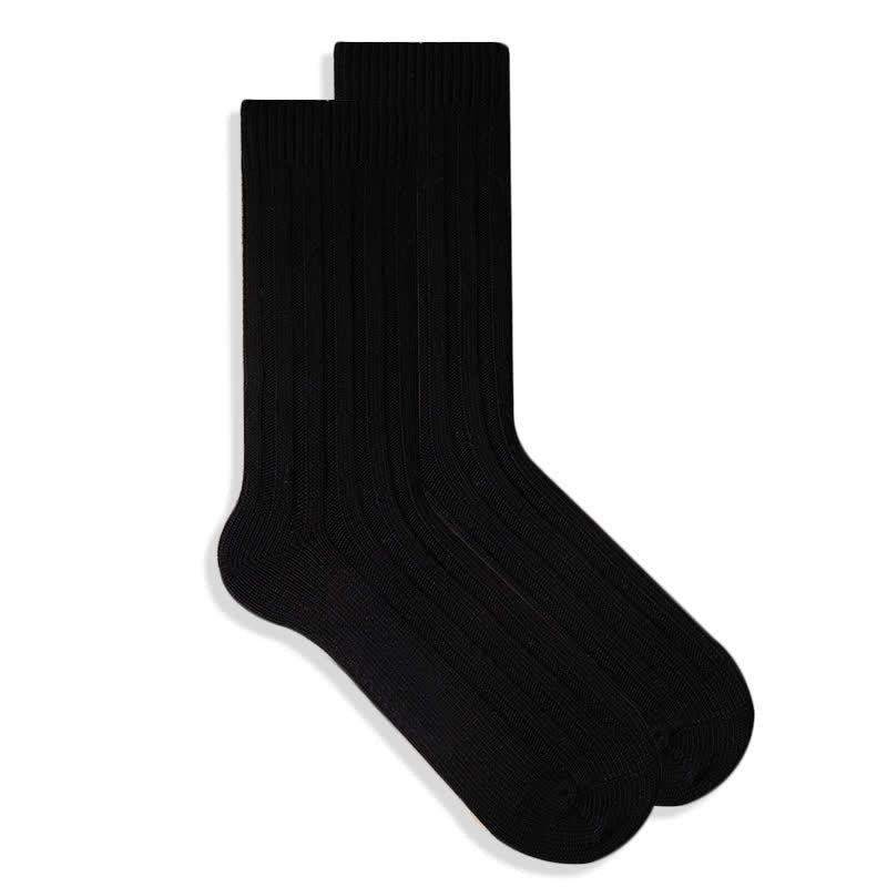 Men's Finely Ribbed Solid Color Cotton Socks - Black - 6 Pairs - One Size (US 6.5 - US 10) - image 4