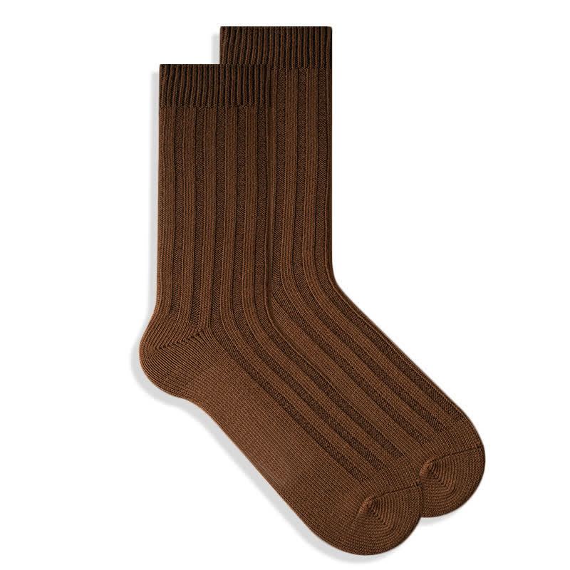 Men's Finely Ribbed Solid Color Cotton Socks - Coffee - 6 Pairs - One Size (US 6.5 - US 10) - image 7