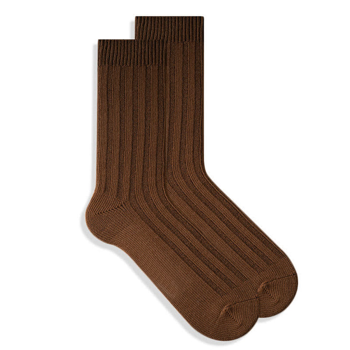 Men's Finely Ribbed Solid Color Cotton Socks - Coffee - 6 Pairs - One Size (US 6.5 - US 10) - image 7