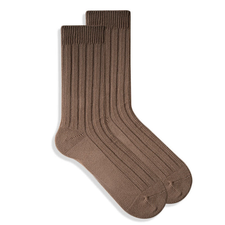 Men's Finely Ribbed Solid Color Cotton Socks - Dark Khaki - 6 Pairs - One Size (US 6.5 - US 10) - image 8