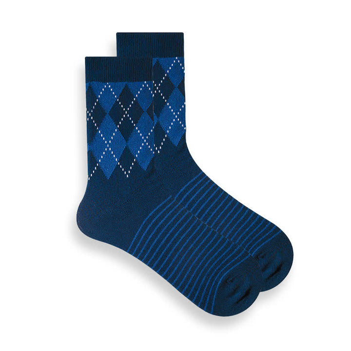 Men's British Plaid Patterned Cotton Socks - Navy - 6 Pairs - One Size (US 6.5 - US 10) - image 8