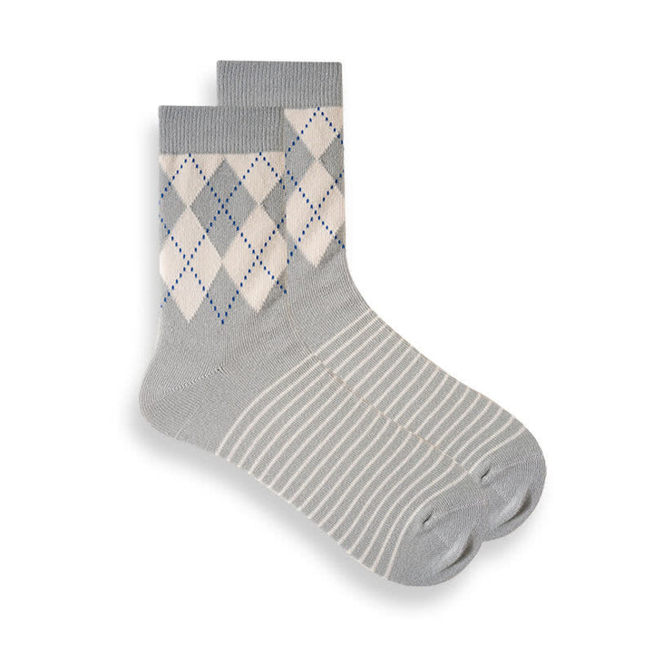 Men's British Plaid Patterned Cotton Socks - Light Gray - 6 Pairs - One Size (US 6.5 - US 10) - image 11