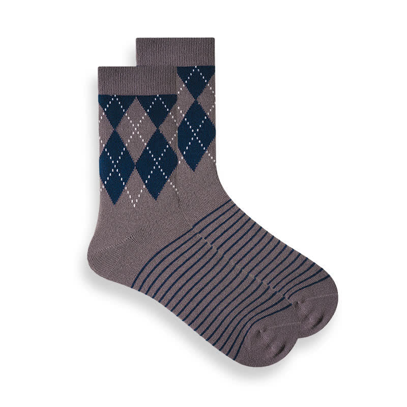 Men's British Plaid Patterned Cotton Socks - Dark Gray - 6 Pairs - One Size (US 6.5 - US 10) - image 9