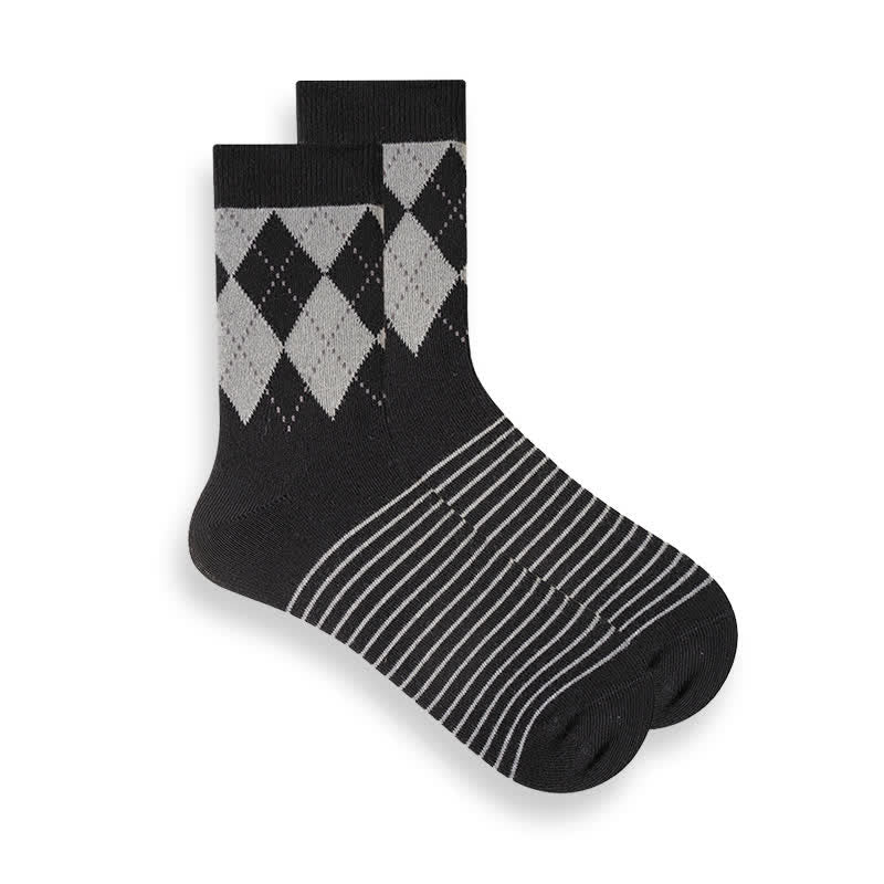 Men's British Plaid Patterned Cotton Socks - Black - 6 Pairs - One Size (US 6.5 - US 10) - image 2