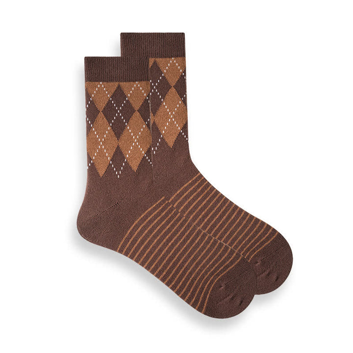 Men's British Plaid Patterned Cotton Socks - Coffee - 6 Pairs - One Size (US 6.5 - US 10) - image 10