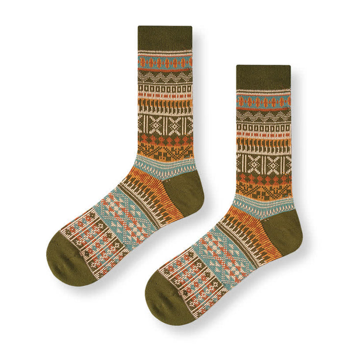Men's Bold Colorful Knit Pattern Cotton Socks - Army Green - 6 Pairs - One Size (US 6 - US 10) - image 2