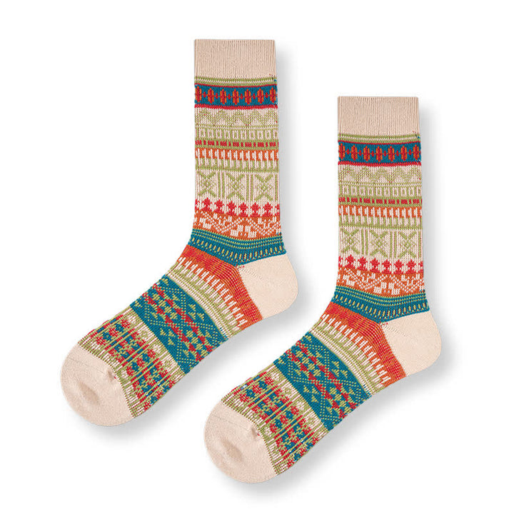 Men's Bold Colorful Knit Pattern Cotton Socks - Ivory - 6 Pairs - One Size (US 6 - US 10) - image 12