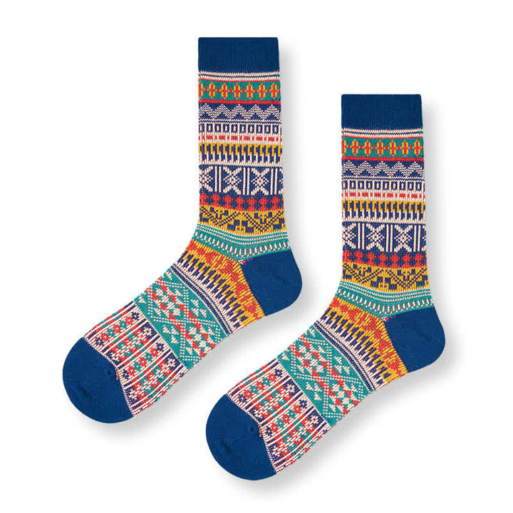 Men's Bold Colorful Knit Pattern Cotton Socks - Navy - 6 Pairs - One Size (US 6 - US 10) - image 11