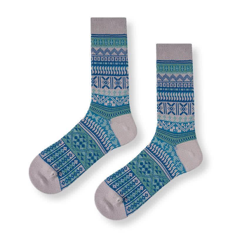 Men's Bold Colorful Knit Pattern Cotton Socks - Gray - 6 Pairs - One Size (US 6 - US 10) - image 14