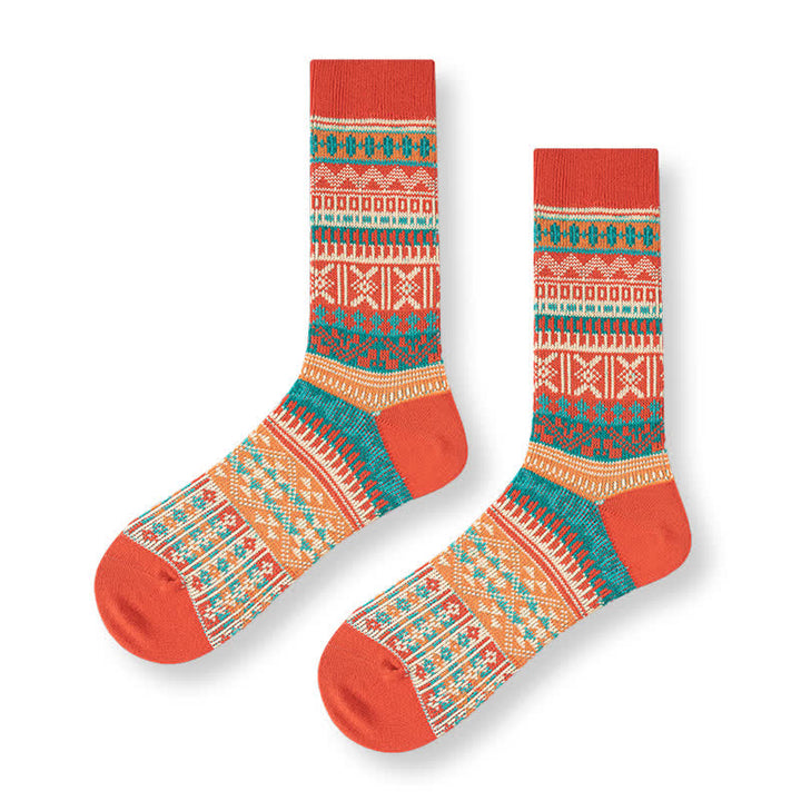 Men's Bold Colorful Knit Pattern Cotton Socks - Orange - 6 Pairs - One Size (US 6 - US 10) - image 13