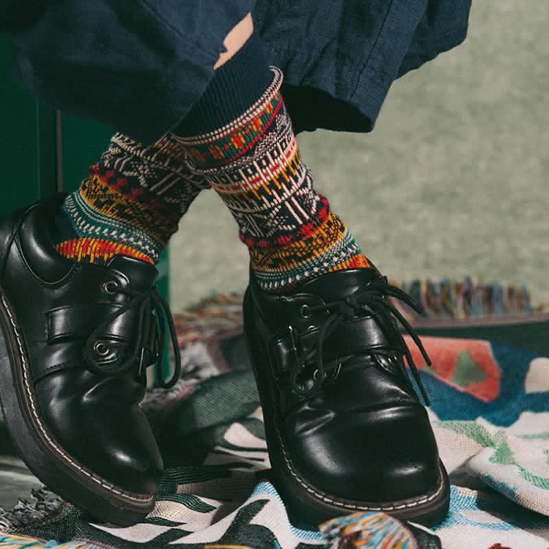 Men's Bold Colorful Knit Pattern Cotton Socks - image 6