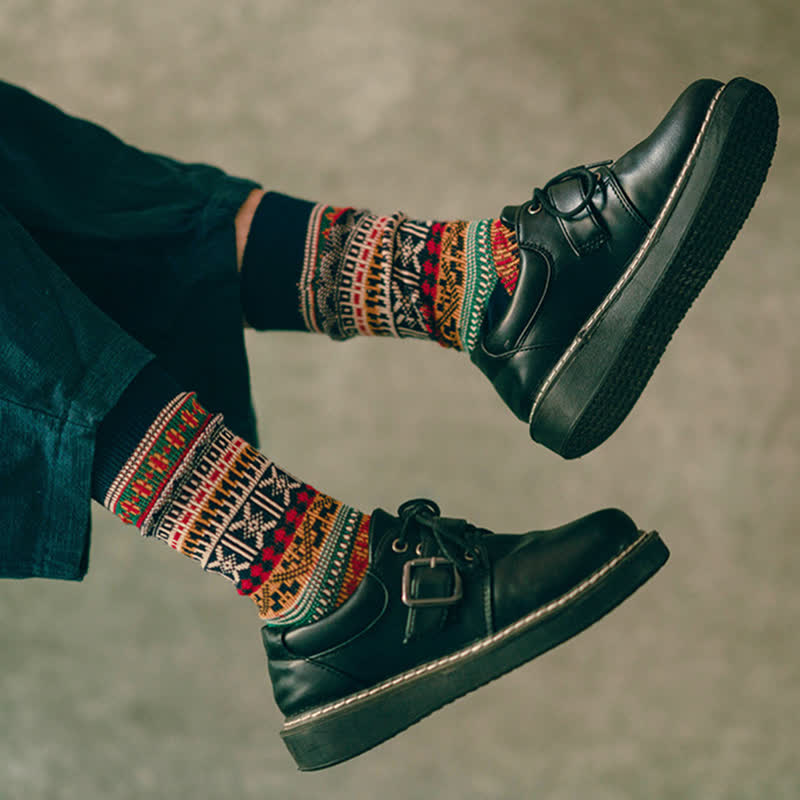 Men's Bold Colorful Knit Pattern Cotton Socks - image 3